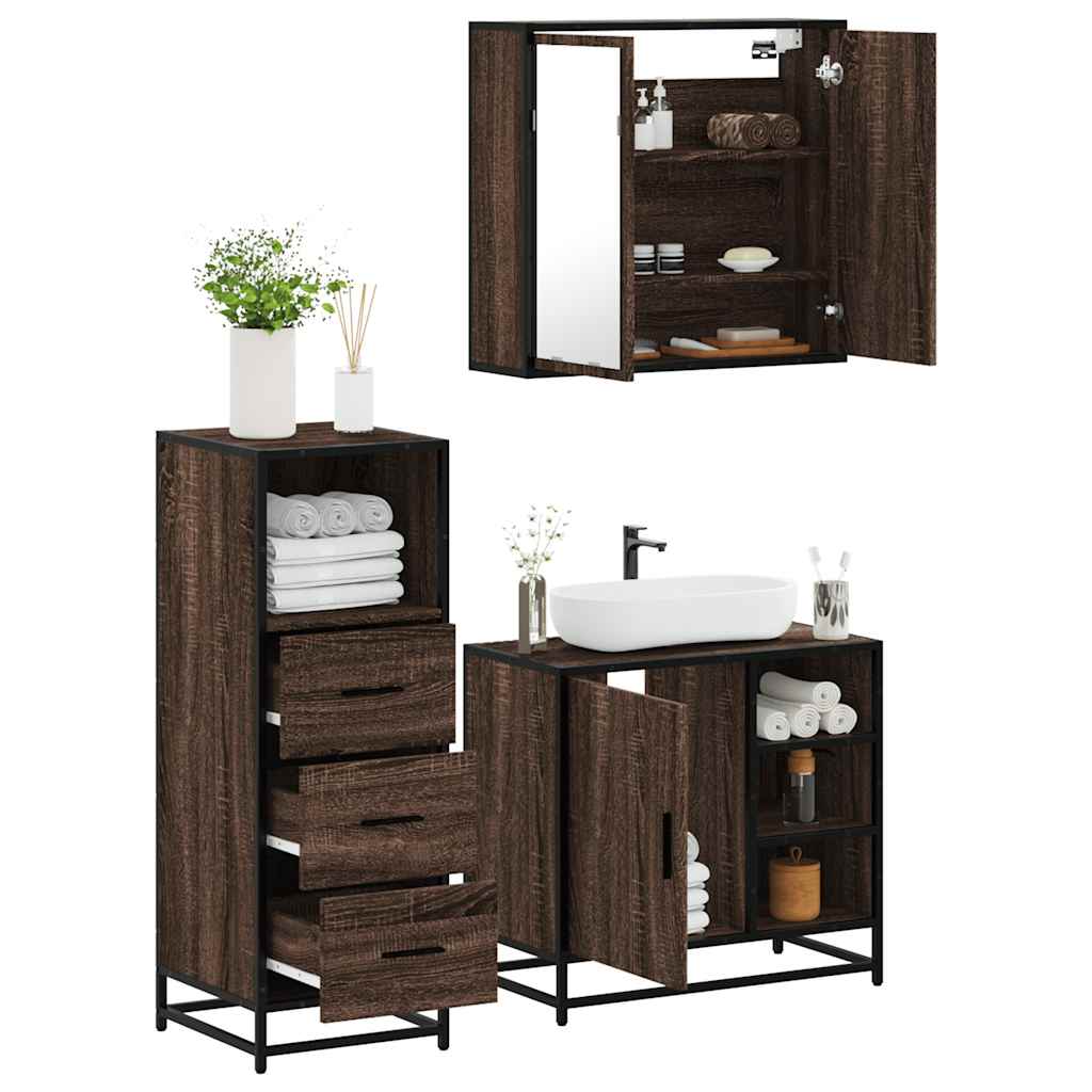 3 Piece Bathroom Furniture Set Engineered Wood