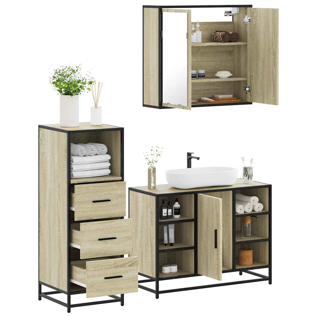3 Piece Bathroom Furniture Set Engineered Wood