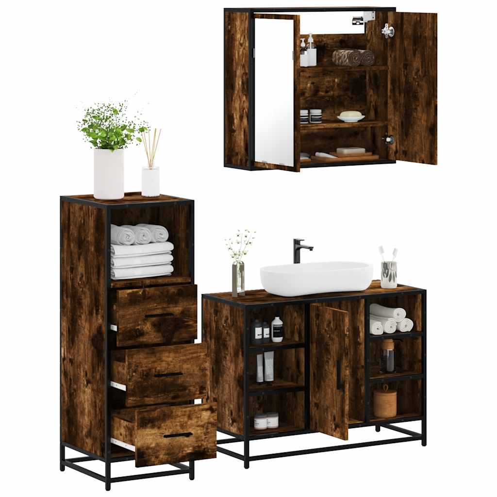 3 Piece Bathroom Furniture Set Engineered Wood