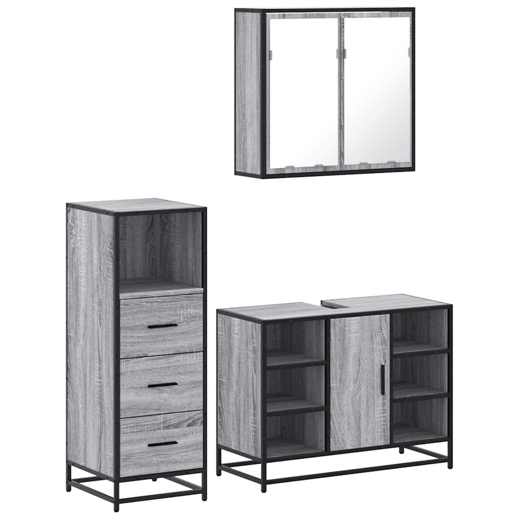 3 Piece Bathroom Furniture Set Engineered Wood