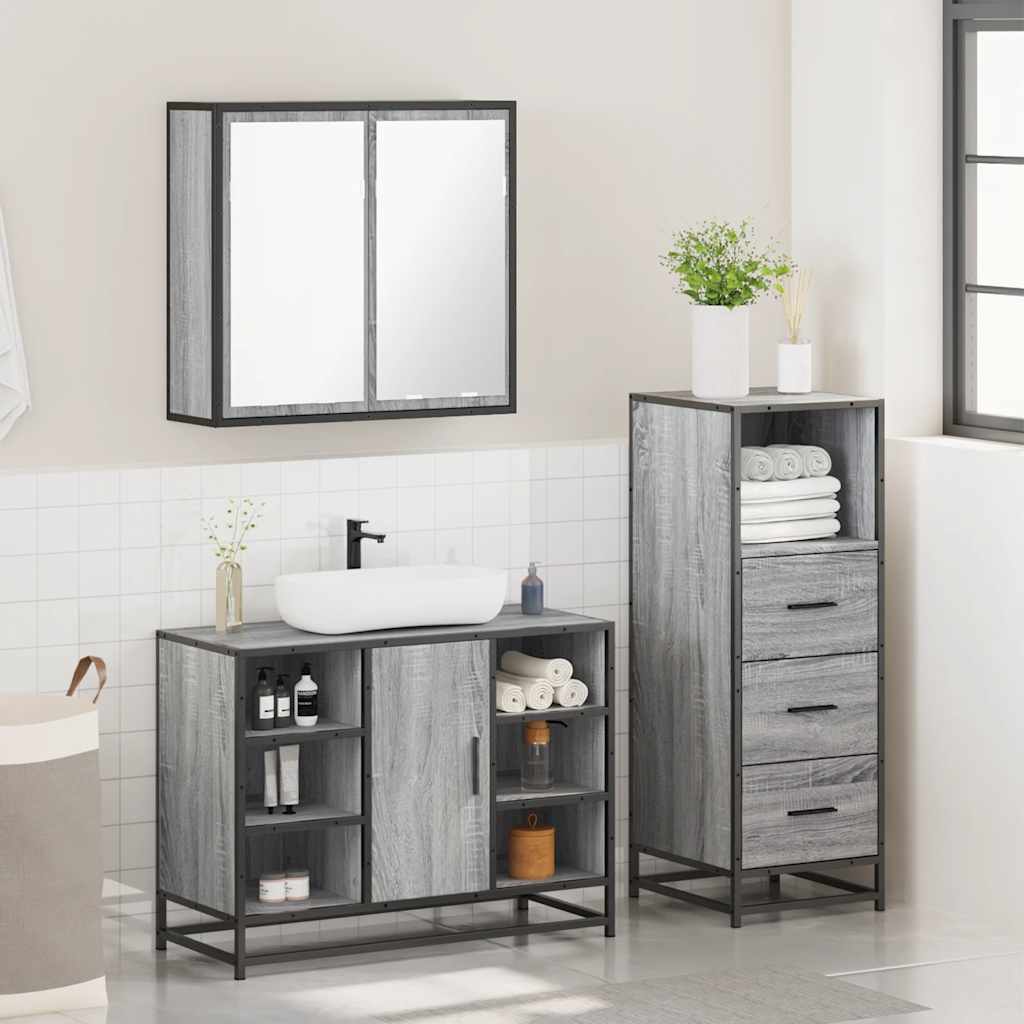 3 Piece Bathroom Furniture Set Engineered Wood