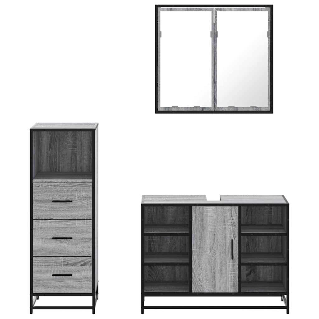 3 Piece Bathroom Furniture Set Engineered Wood