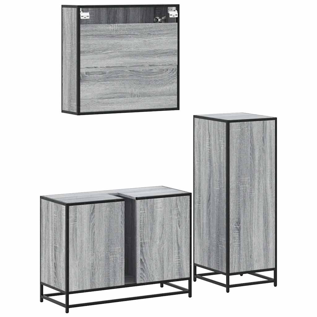3 Piece Bathroom Furniture Set Engineered Wood