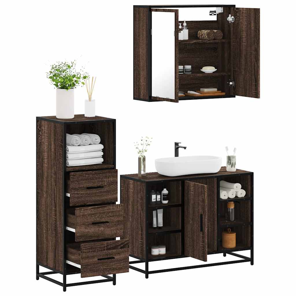 3 Piece Bathroom Furniture Set Engineered Wood