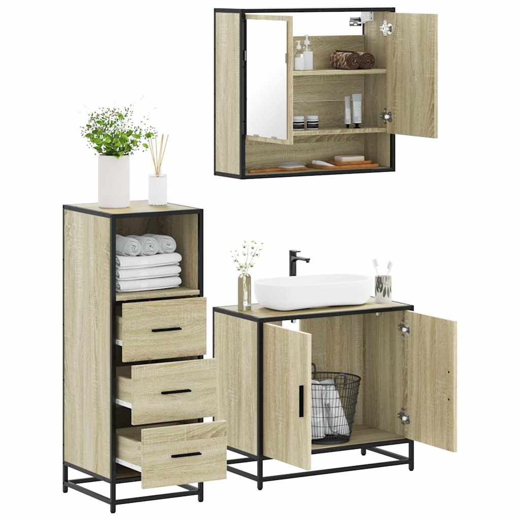 3 Piece Bathroom Furniture Set Engineered Wood