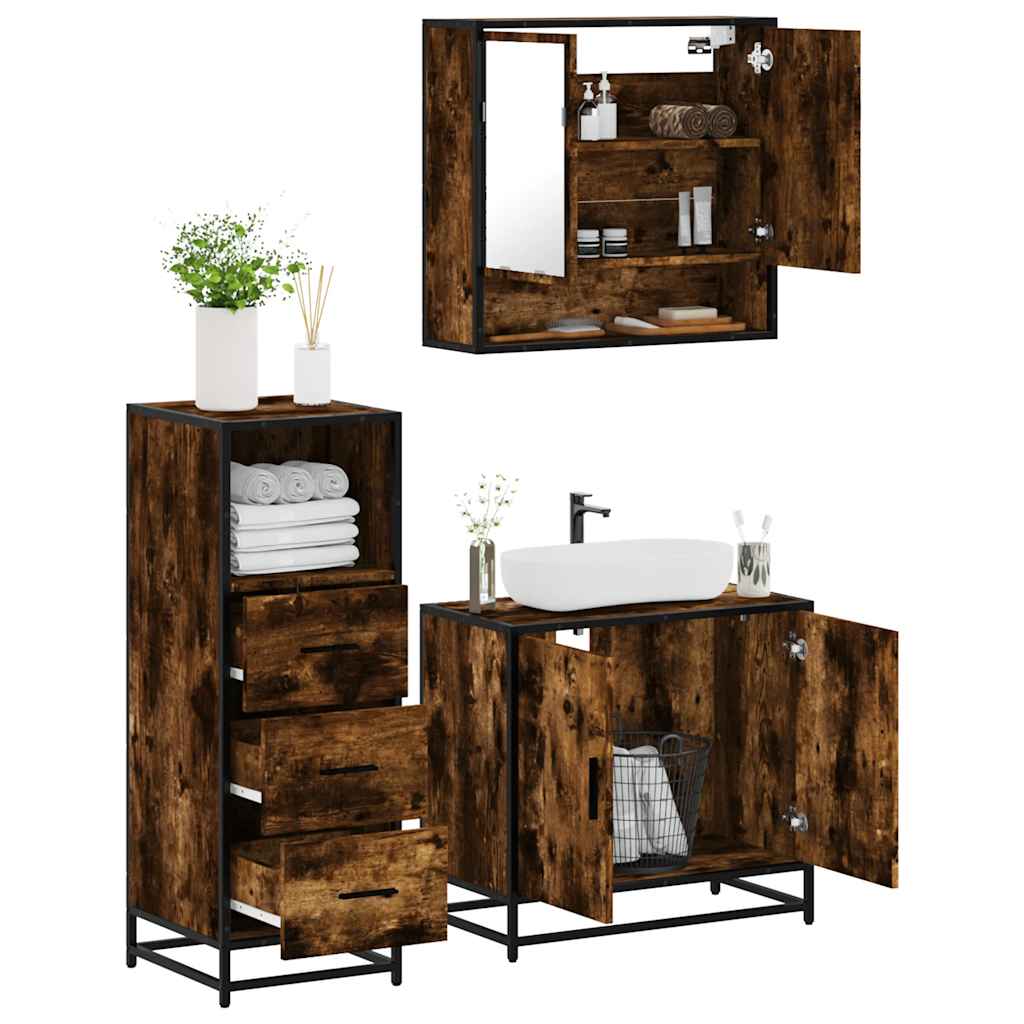 3 Piece Bathroom Furniture Set Engineered Wood