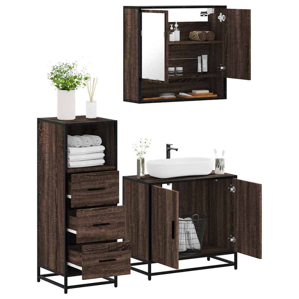 3 Piece Bathroom Furniture Set Engineered Wood
