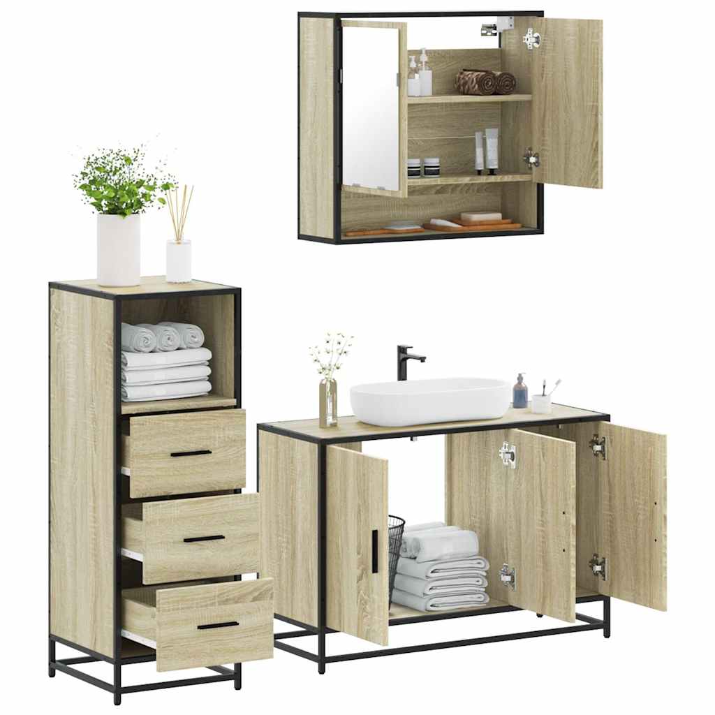 3 Piece Bathroom Furniture Set Engineered Wood