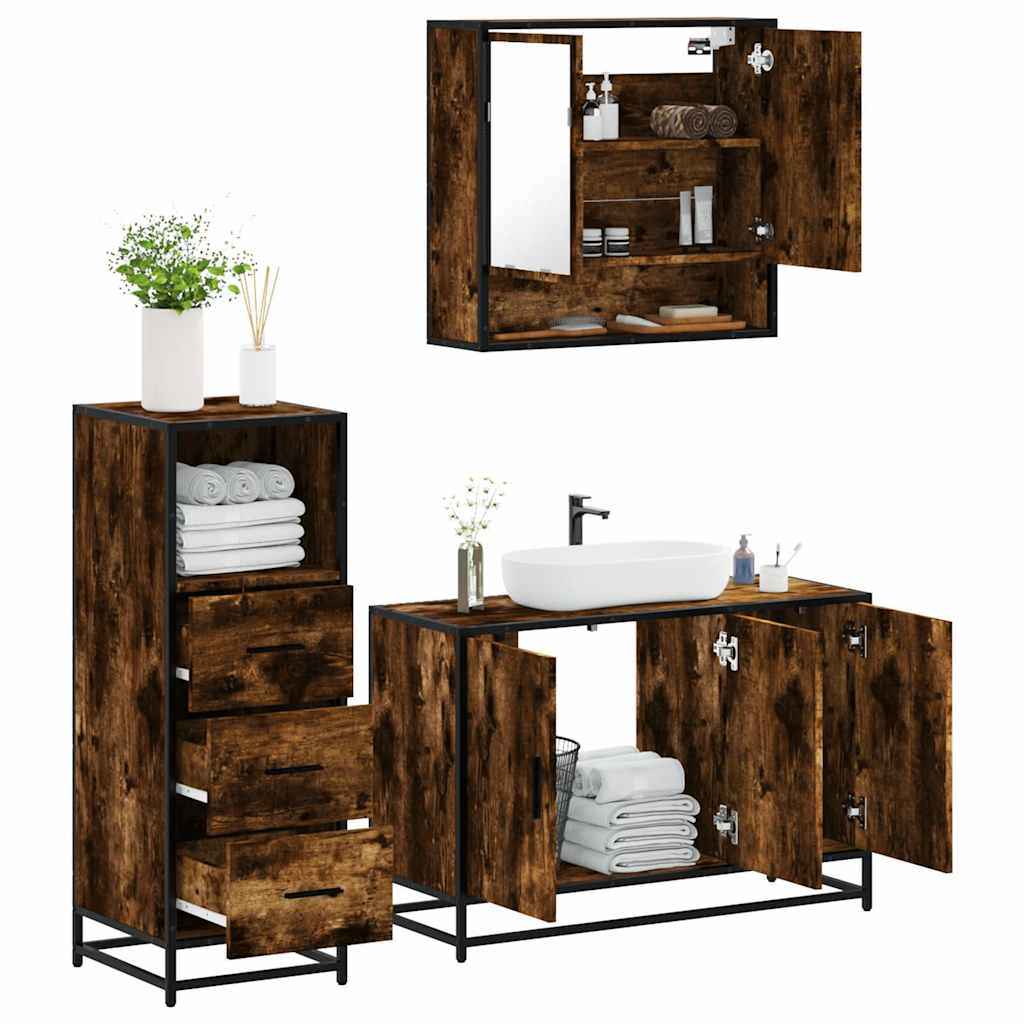 3 Piece Bathroom Furniture Set Engineered Wood