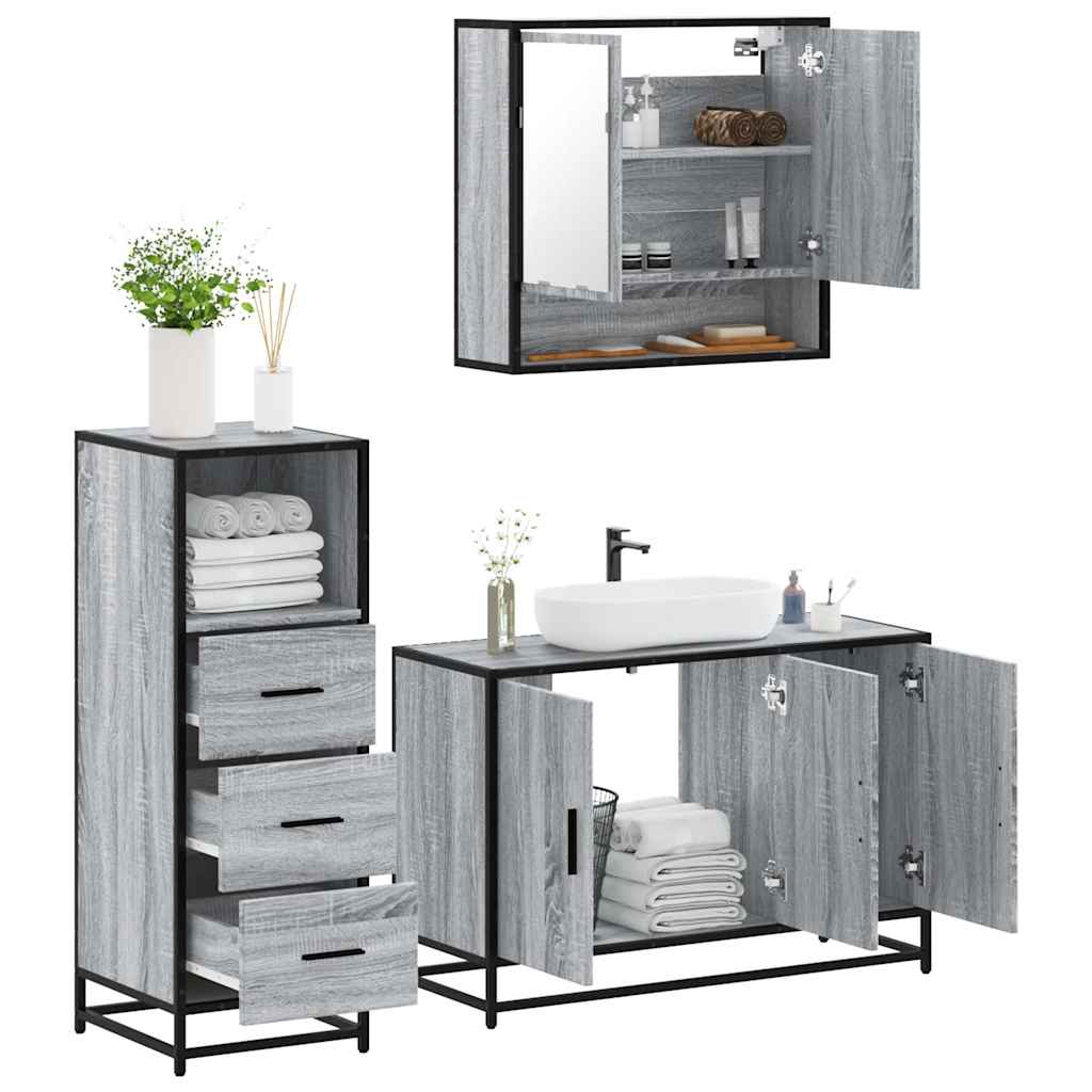 3 Piece Bathroom Furniture Set Engineered Wood