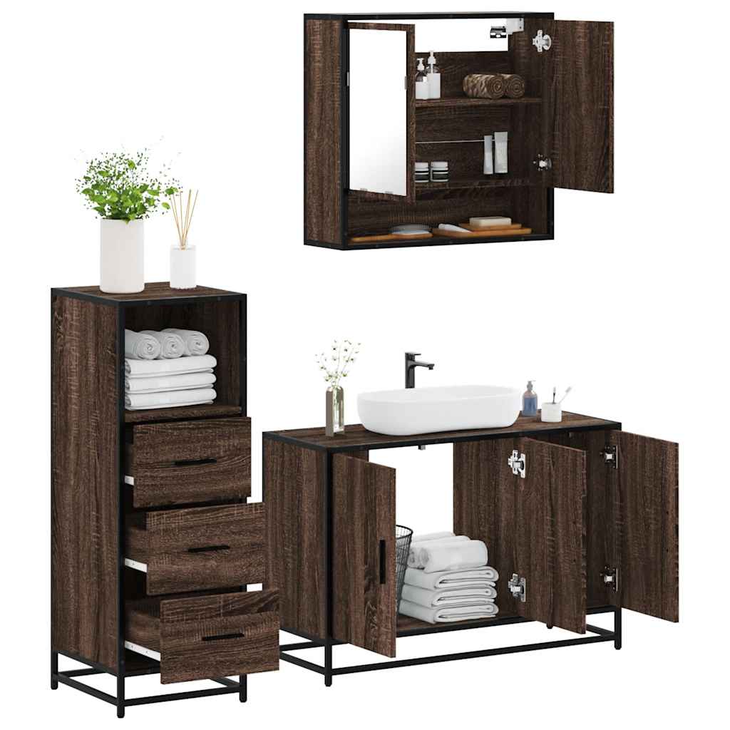 3 Piece Bathroom Furniture Set Engineered Wood