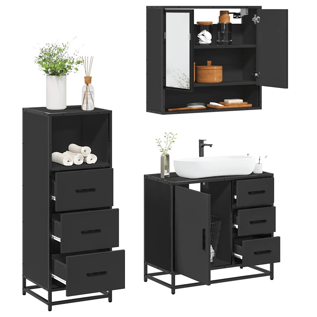 3 Piece Bathroom Furniture Set Engineered Wood
