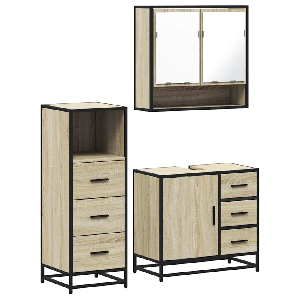 3 Piece Bathroom Furniture Set Engineered Wood