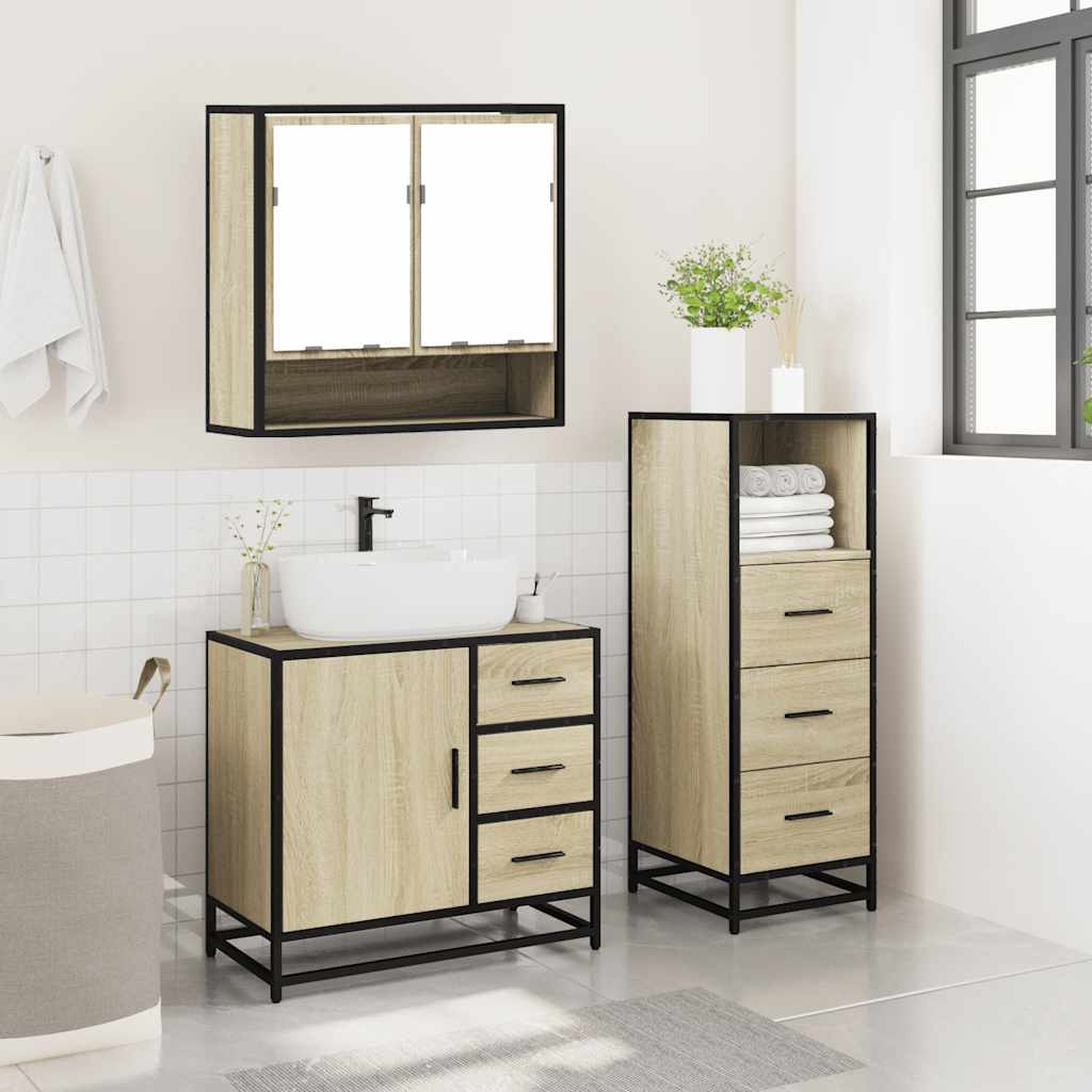 3 Piece Bathroom Furniture Set Engineered Wood