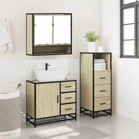 3 Piece Bathroom Furniture Set Engineered Wood