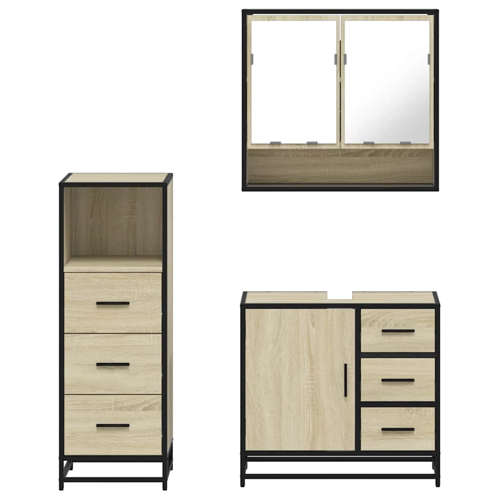 3 Piece Bathroom Furniture Set Engineered Wood