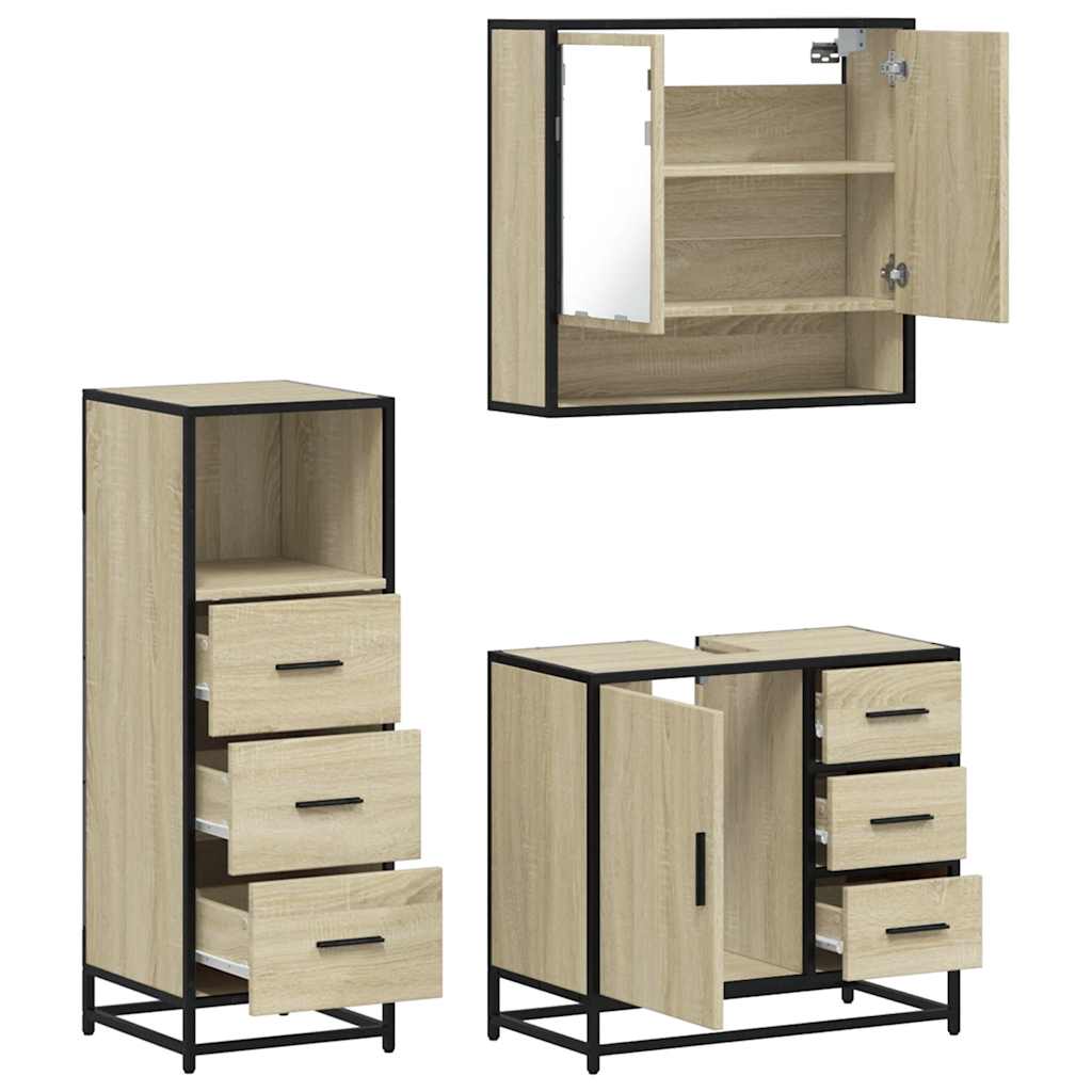 3 Piece Bathroom Furniture Set Engineered Wood