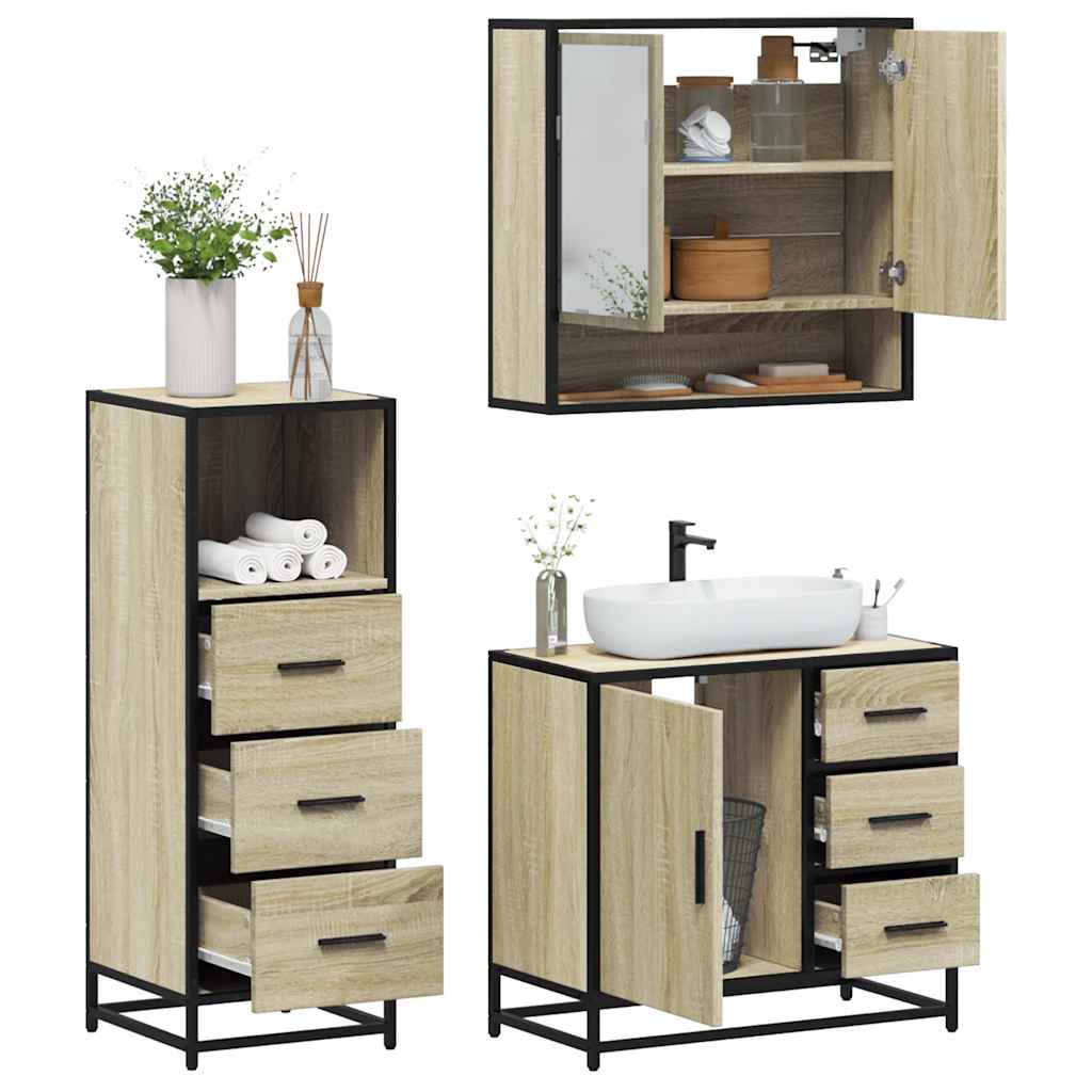 3 Piece Bathroom Furniture Set Engineered Wood