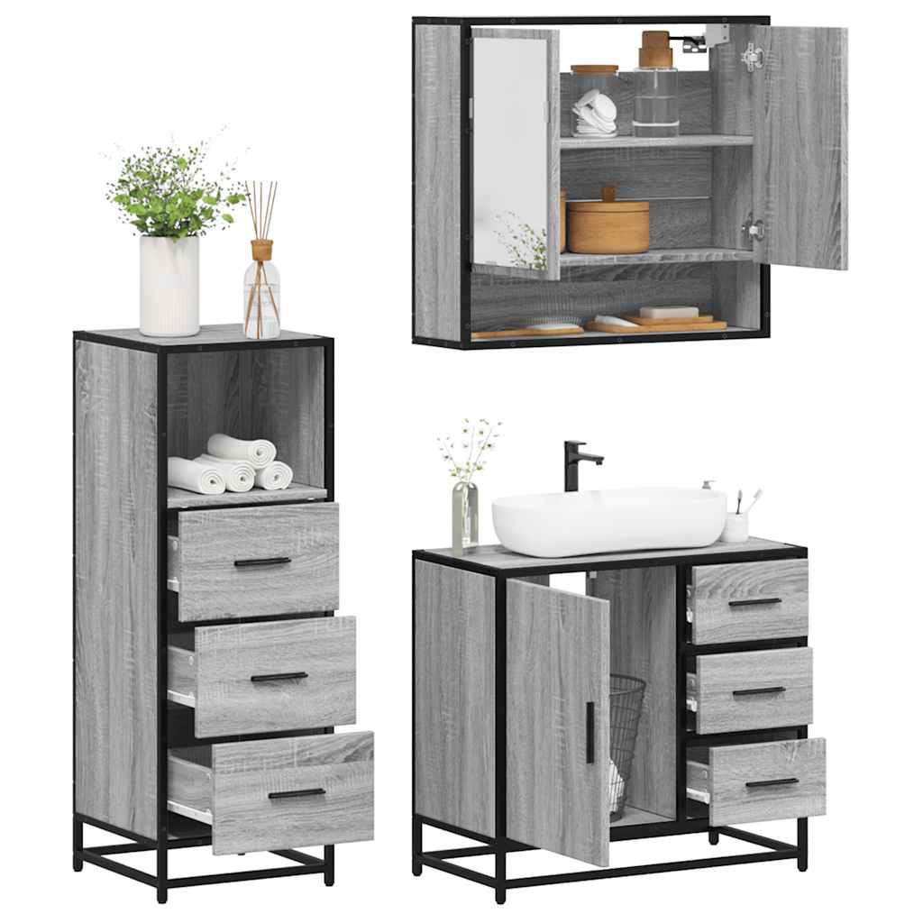 3 Piece Bathroom Furniture Set Engineered Wood