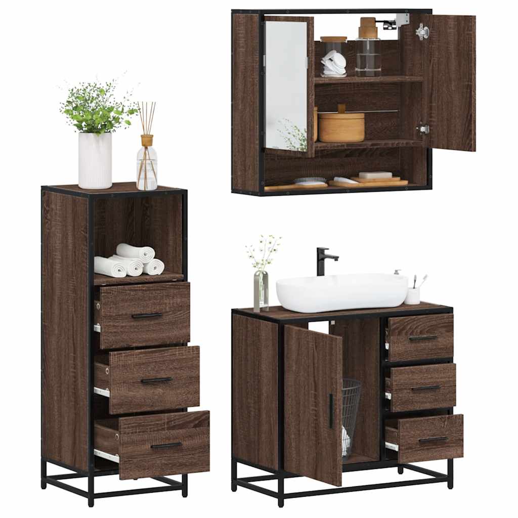 3 Piece Bathroom Furniture Set Engineered Wood