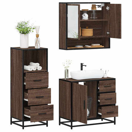 3 Piece Bathroom Furniture Set Engineered Wood