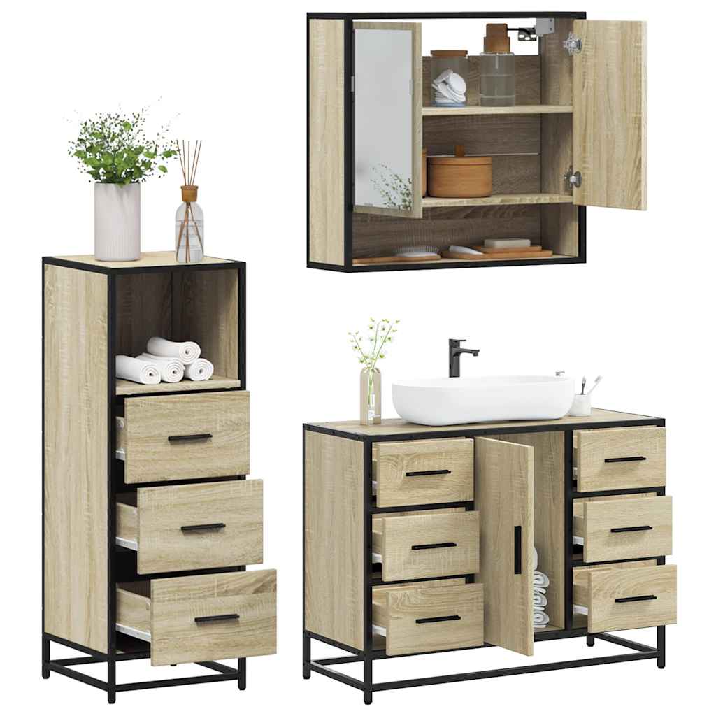 3 Piece Bathroom Furniture Set Engineered Wood