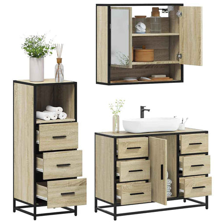 3 Piece Bathroom Furniture Set Engineered Wood