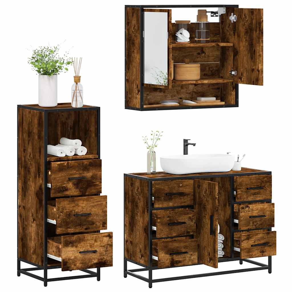 3 Piece Bathroom Furniture Set Engineered Wood