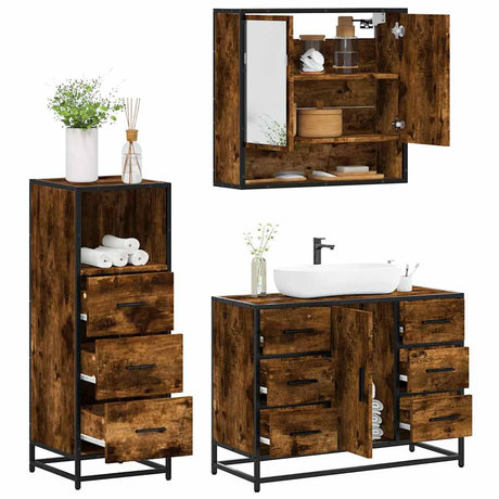 3 Piece Bathroom Furniture Set Engineered Wood