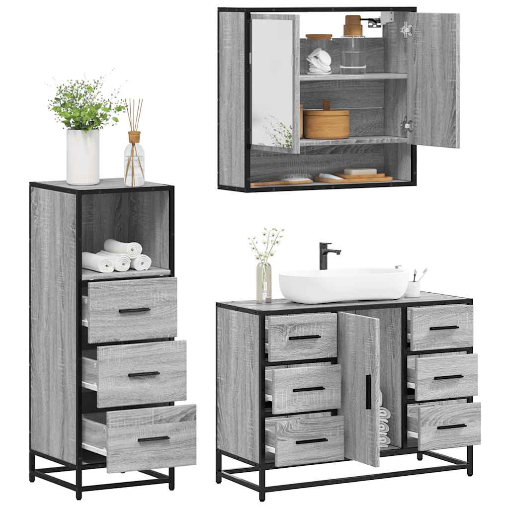 3 Piece Bathroom Furniture Set Engineered Wood
