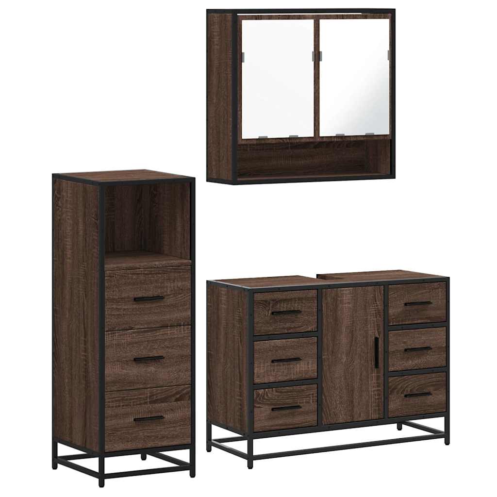 3 Piece Bathroom Furniture Set Engineered Wood