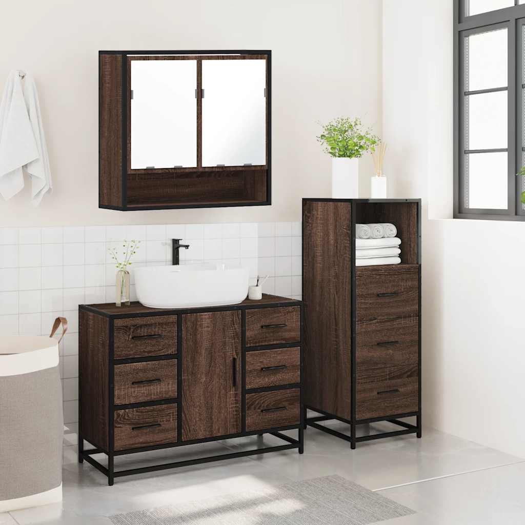 3 Piece Bathroom Furniture Set Engineered Wood