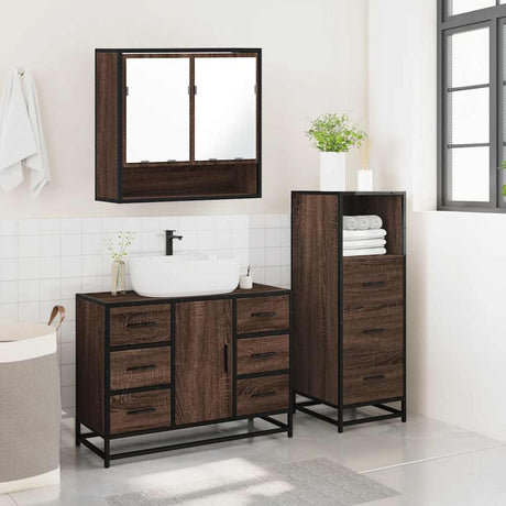 3 Piece Bathroom Furniture Set Engineered Wood
