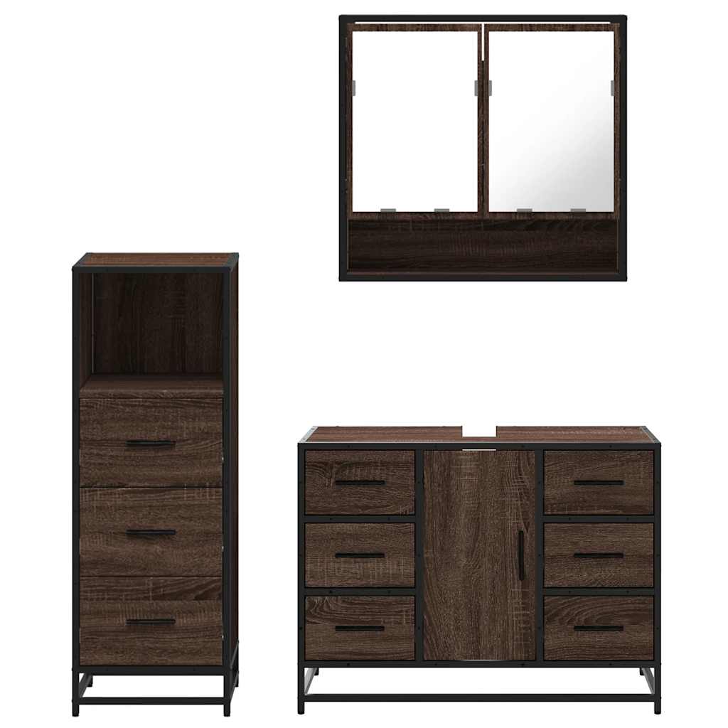 3 Piece Bathroom Furniture Set Engineered Wood