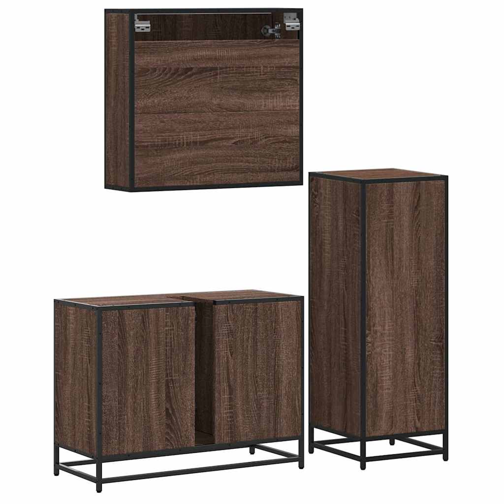 3 Piece Bathroom Furniture Set Engineered Wood