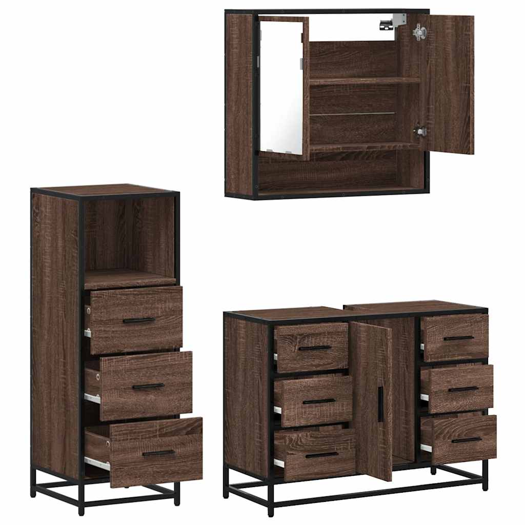 3 Piece Bathroom Furniture Set Engineered Wood