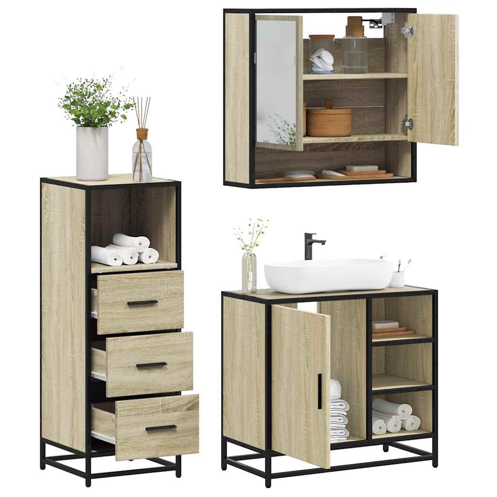 3 Piece Bathroom Furniture Set Engineered Wood