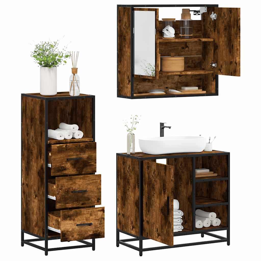 3 Piece Bathroom Furniture Set Engineered Wood