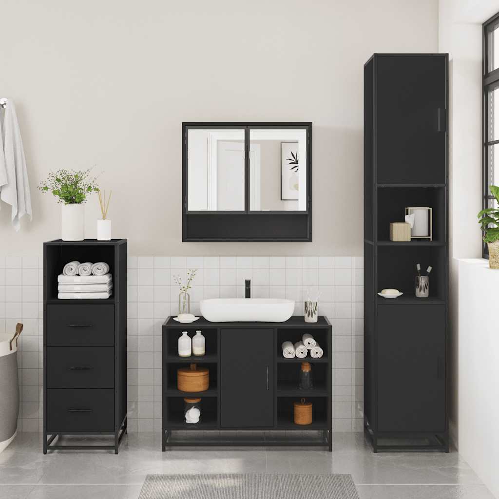 3 Piece Bathroom Furniture Set Engineered Wood