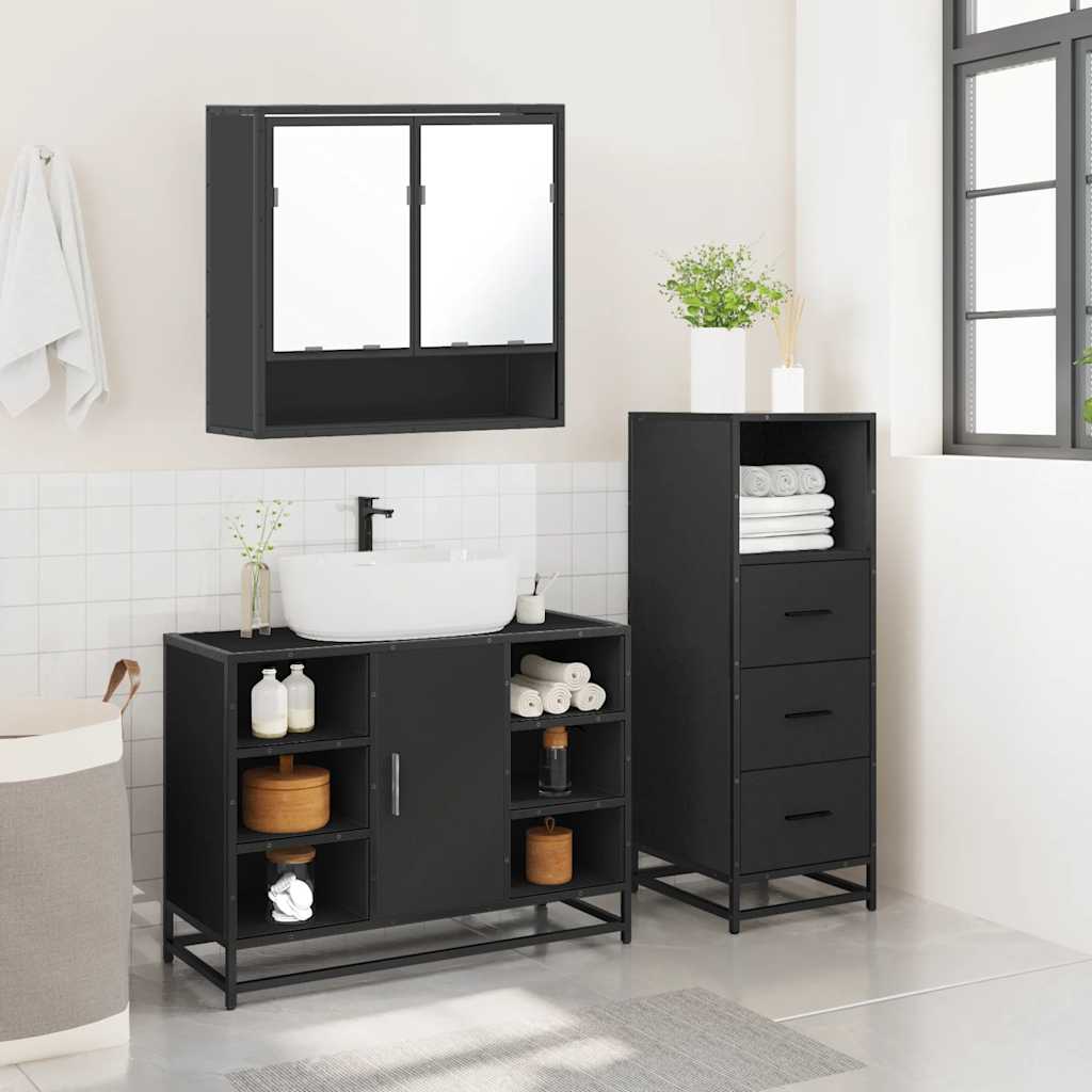 3 Piece Bathroom Furniture Set Engineered Wood