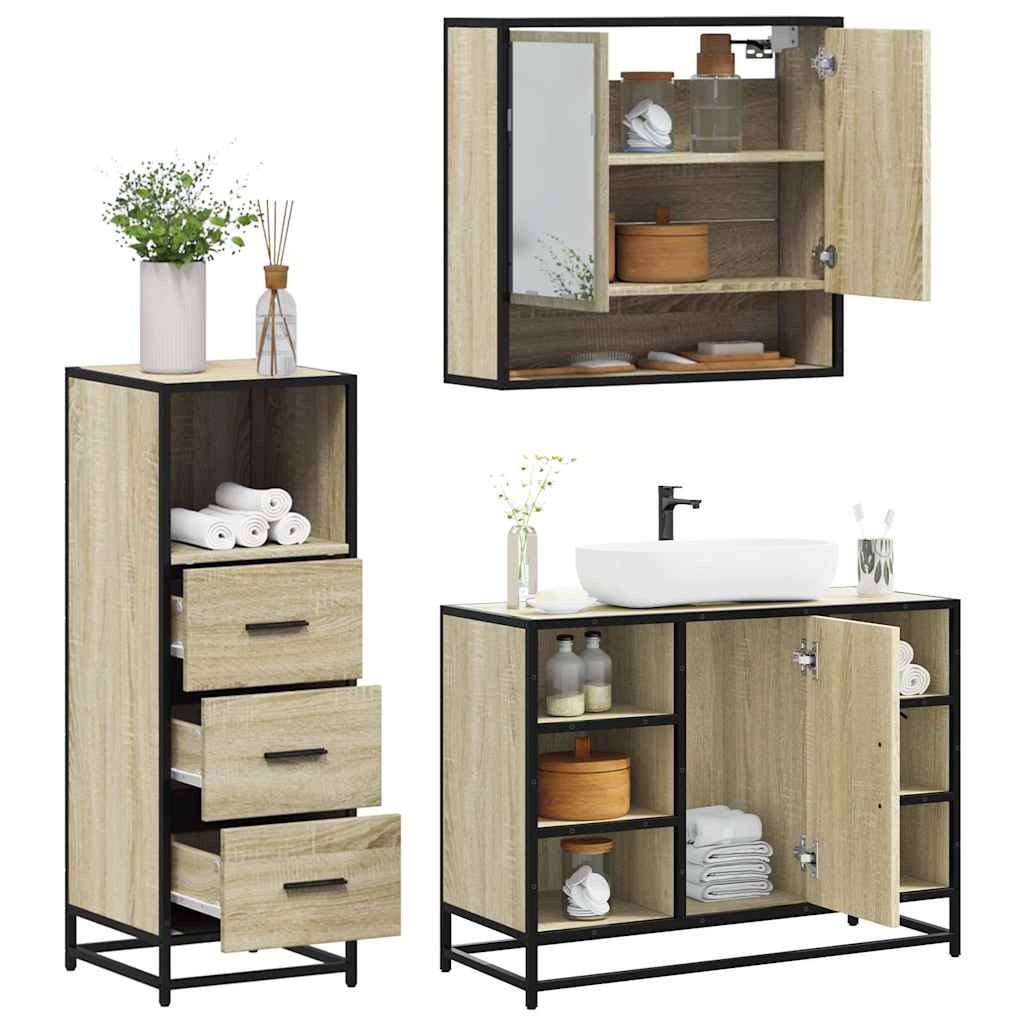 3 Piece Bathroom Furniture Set Engineered Wood