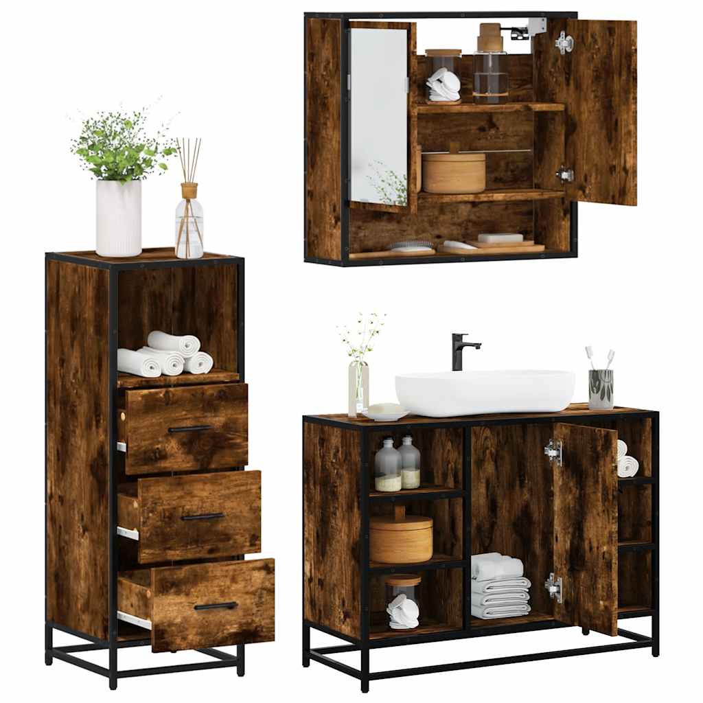 3 Piece Bathroom Furniture Set Engineered Wood