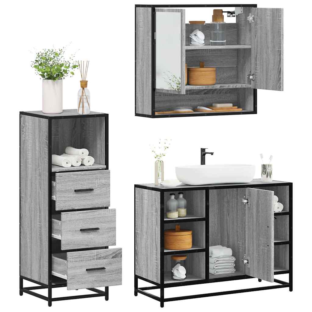 3 Piece Bathroom Furniture Set Engineered Wood