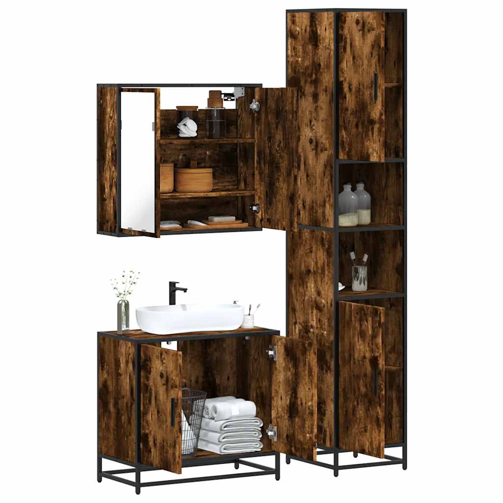 3 Piece Bathroom Furniture Set Engineered Wood