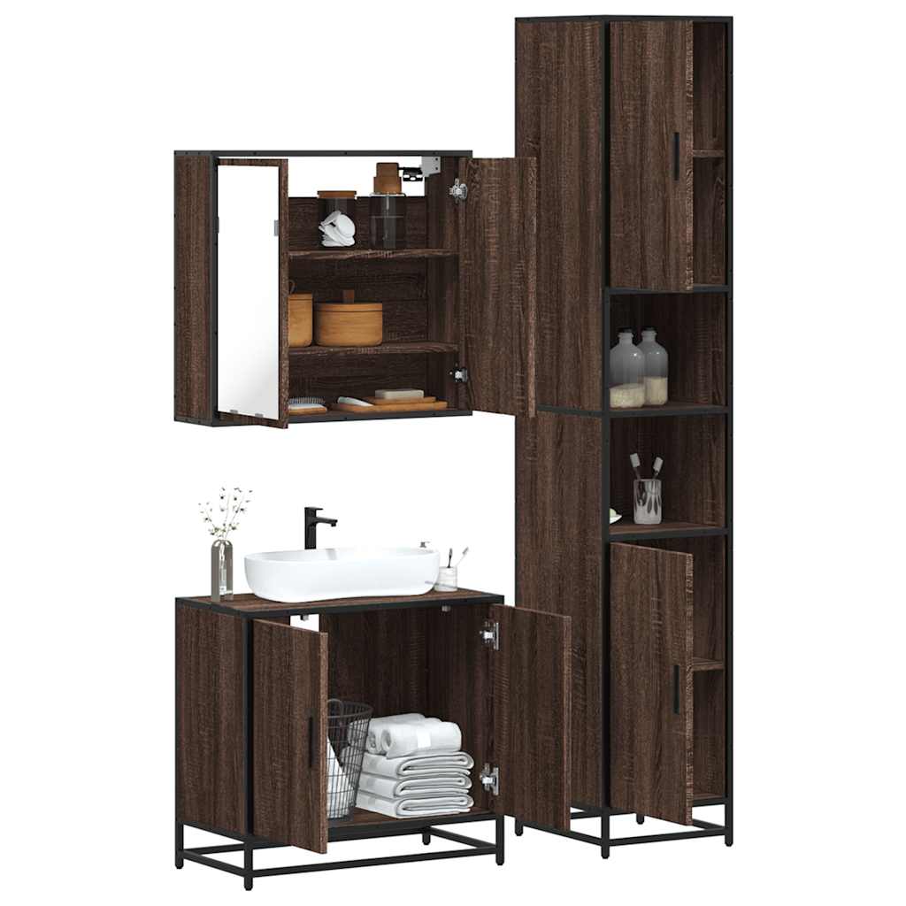 3 Piece Bathroom Furniture Set Engineered Wood
