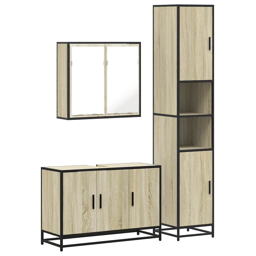3 Piece Bathroom Furniture Set Engineered Wood