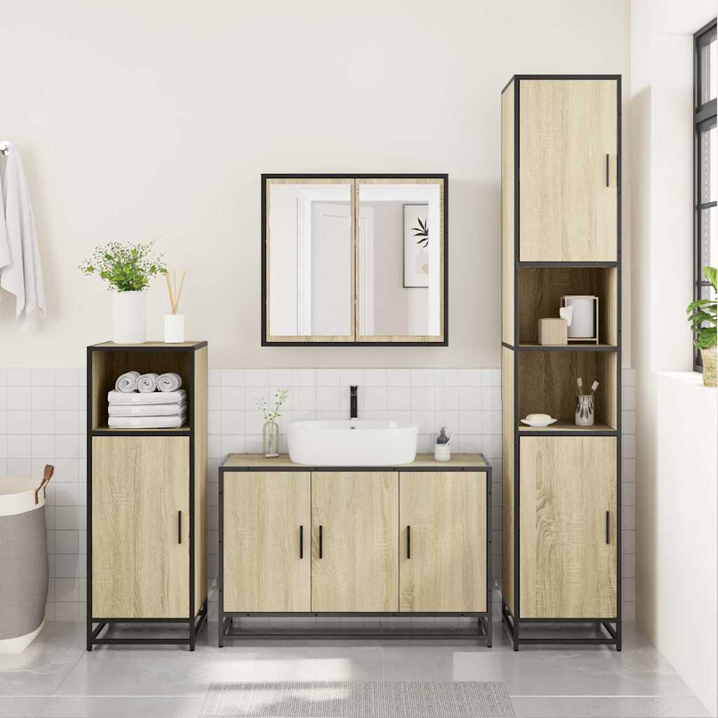 3 Piece Bathroom Furniture Set Engineered Wood
