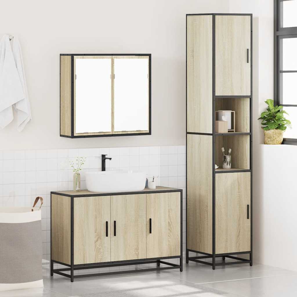 3 Piece Bathroom Furniture Set Engineered Wood