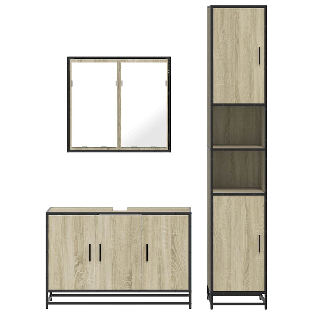 3 Piece Bathroom Furniture Set Engineered Wood