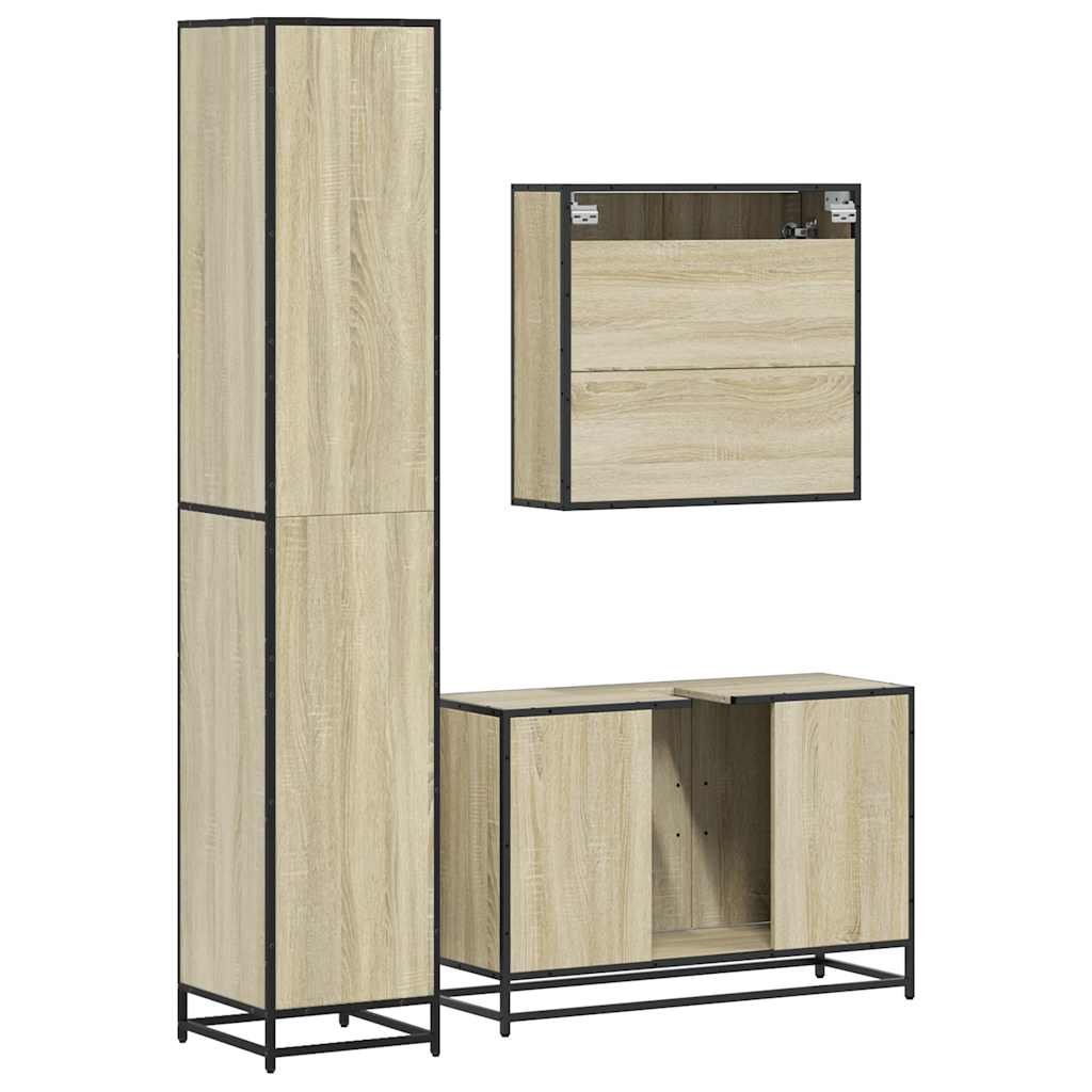 3 Piece Bathroom Furniture Set Engineered Wood